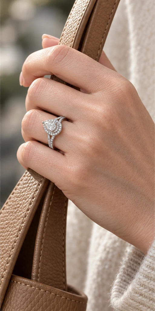 Pear Halo Lab-Grown Diamond Ring — 1 ct editorial styling