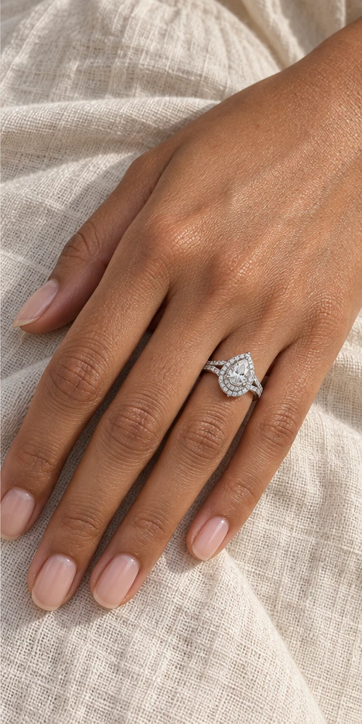 Pear Halo Lab-Grown Diamond Ring — 1 ct editorial styling