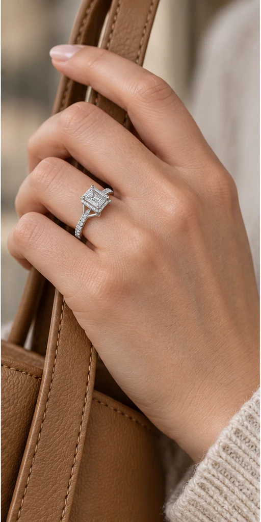 Rectangular Elevated Lab-Grown Diamond Ring — 1 ct editorial styling