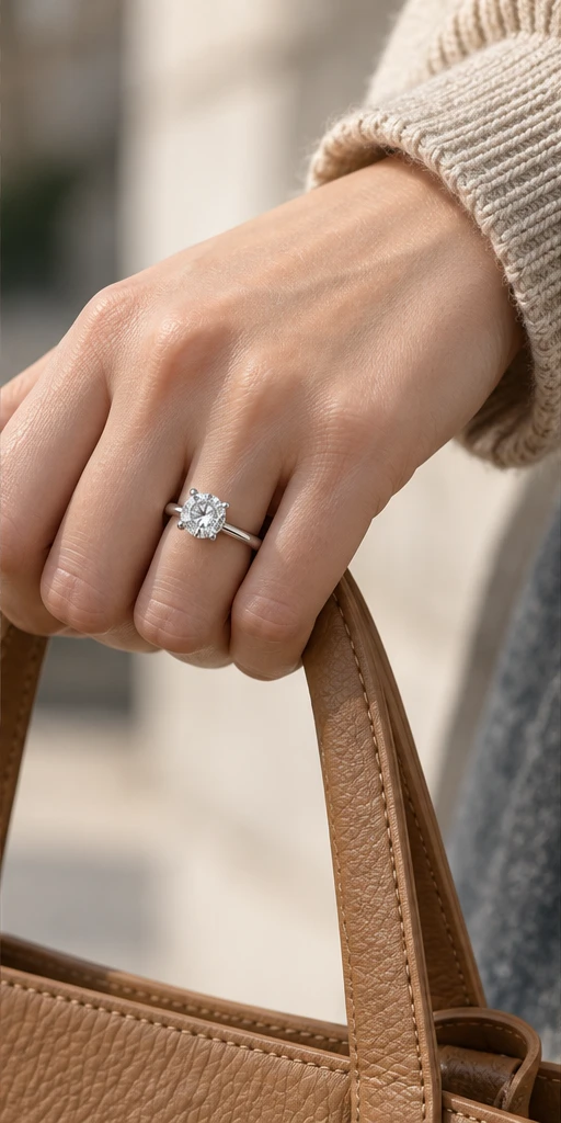 Round Solitaire Lab-Grown Diamond Ring — 2 ct editorial styling