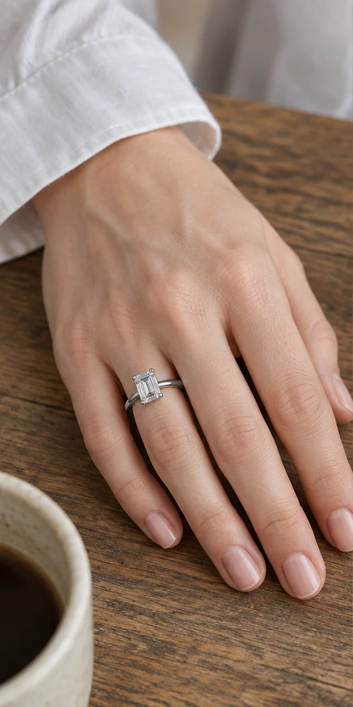 Rectangular Solitaire Lab-Grown Diamond Ring — 2 ct styling