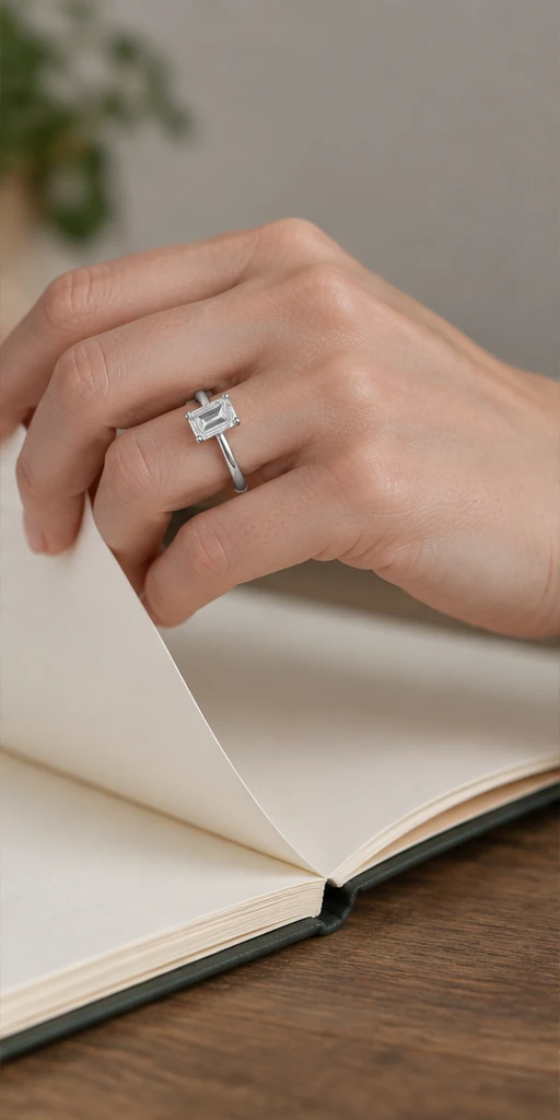 Rectangular Solitaire Lab-Grown Diamond Ring — 2 ct editorial styling