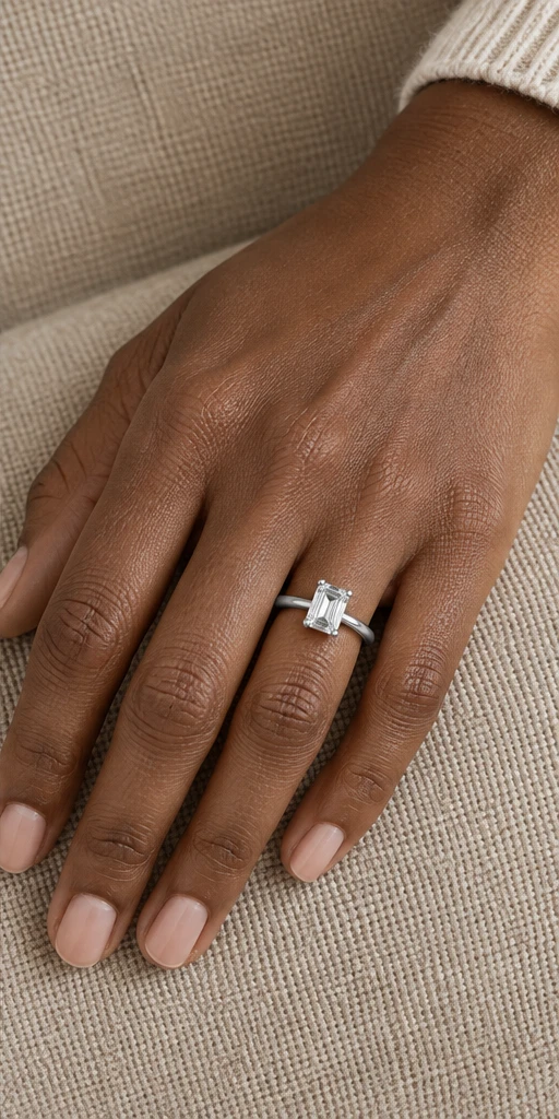 Rectangular Solitaire Lab-Grown Diamond Ring — 2 ct editorial styling