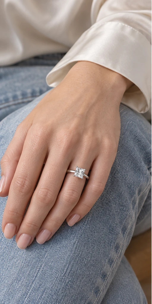 Square Solitaire Lab-Grown Diamond Ring — 2 ct styling