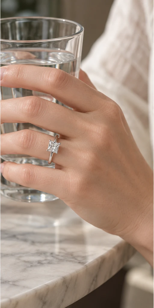Square Solitaire Lab-Grown Diamond Ring — 2 ct editorial styling