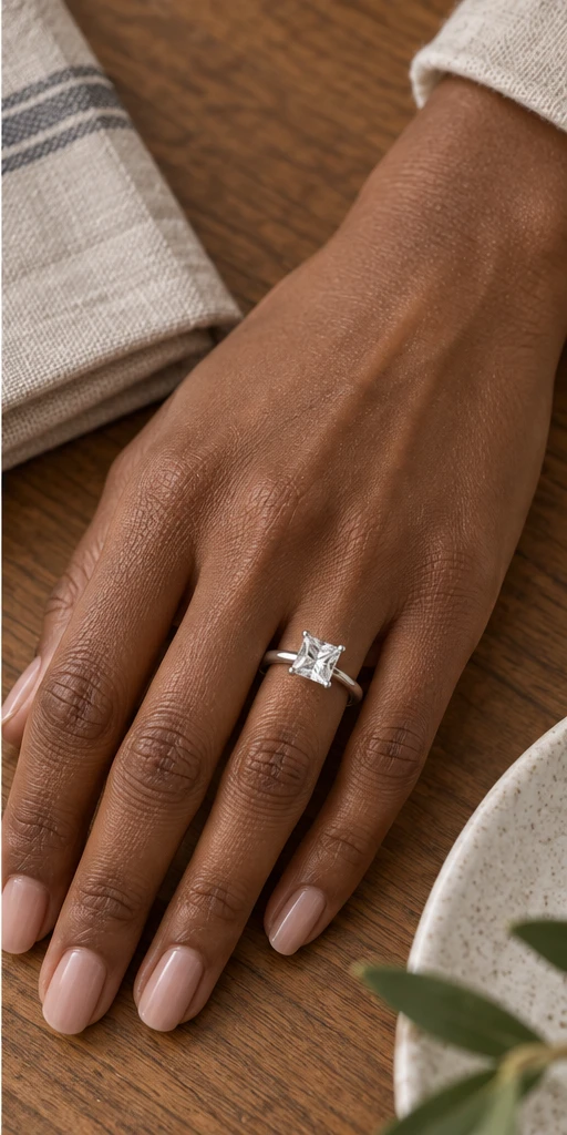 Square Solitaire Lab-Grown Diamond Ring — 2 ct editorial styling