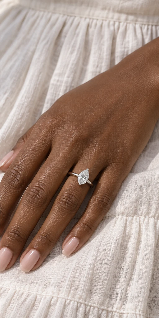 Pear Solitaire Lab-Grown Diamond Ring — 2 ct editorial styling