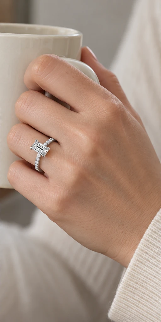 Rectangular Accent Lab-Grown Diamond Ring — 2 ct editorial styling