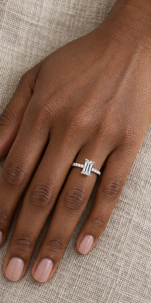 Rectangular Accent Lab-Grown Diamond Ring — 2 ct editorial styling