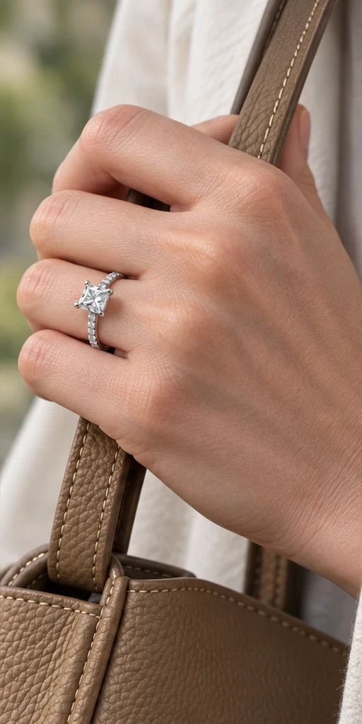 Square Accent Lab-Grown Diamond Ring — 2 ct editorial styling