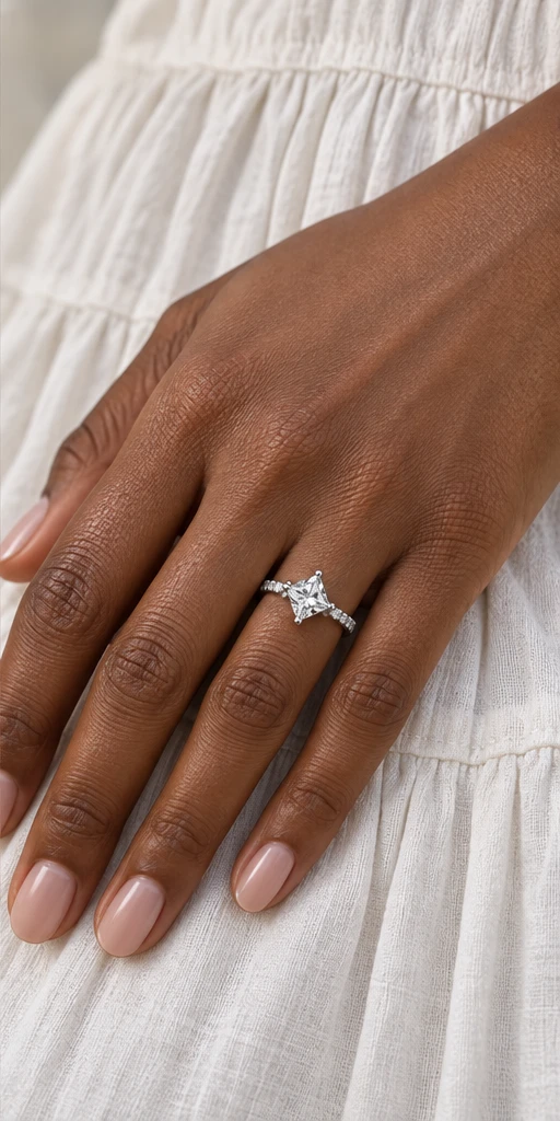 Square Accent Lab-Grown Diamond Ring — 2 ct editorial styling