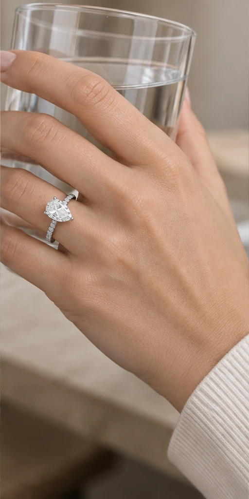 Pear Accent Lab-Grown Diamond Ring — 2 ct editorial styling