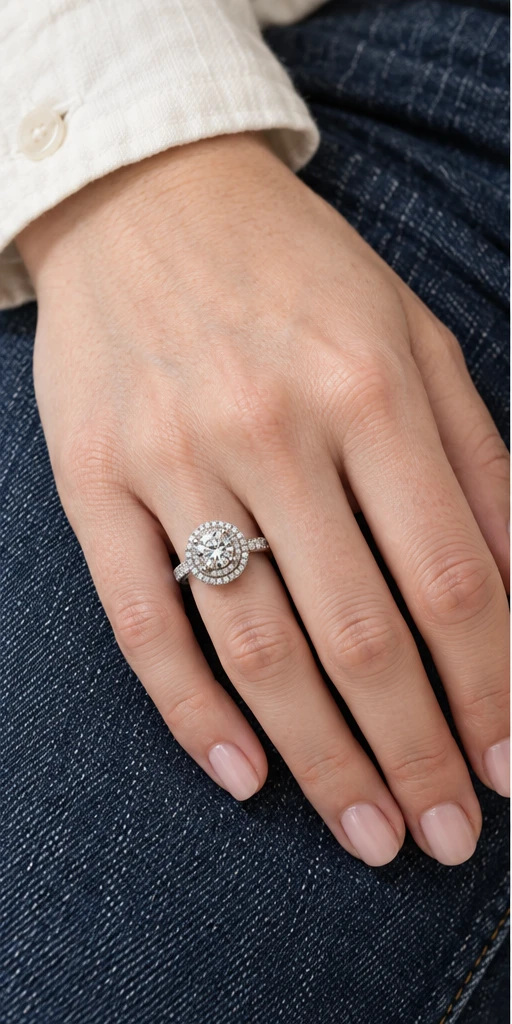 Round Halo Lab-Grown Diamond Ring — 2 ct styling