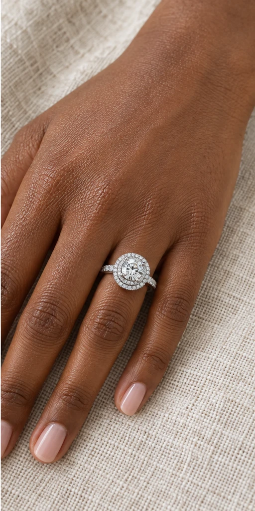 Round Halo Lab-Grown Diamond Ring — 2 ct editorial styling