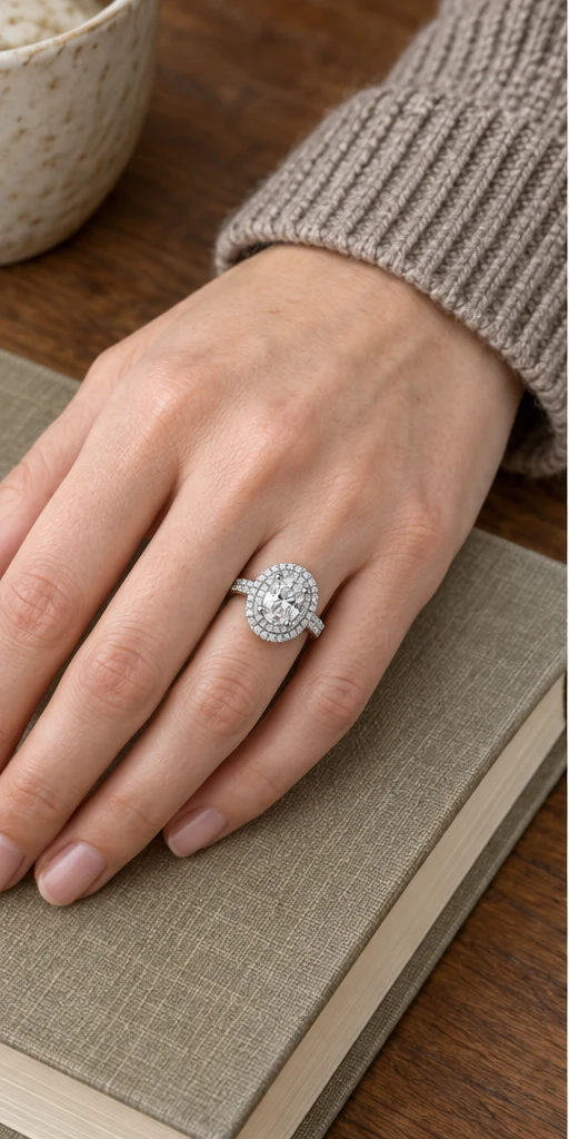 Oval Halo Lab-Grown Diamond Ring — 2 ct styling