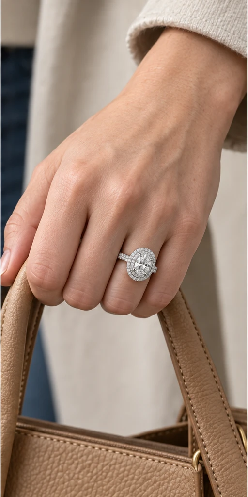 Oval Halo Lab-Grown Diamond Ring — 2 ct editorial styling