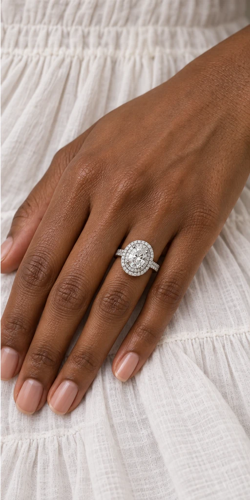 Oval Halo Lab-Grown Diamond Ring — 2 ct editorial styling