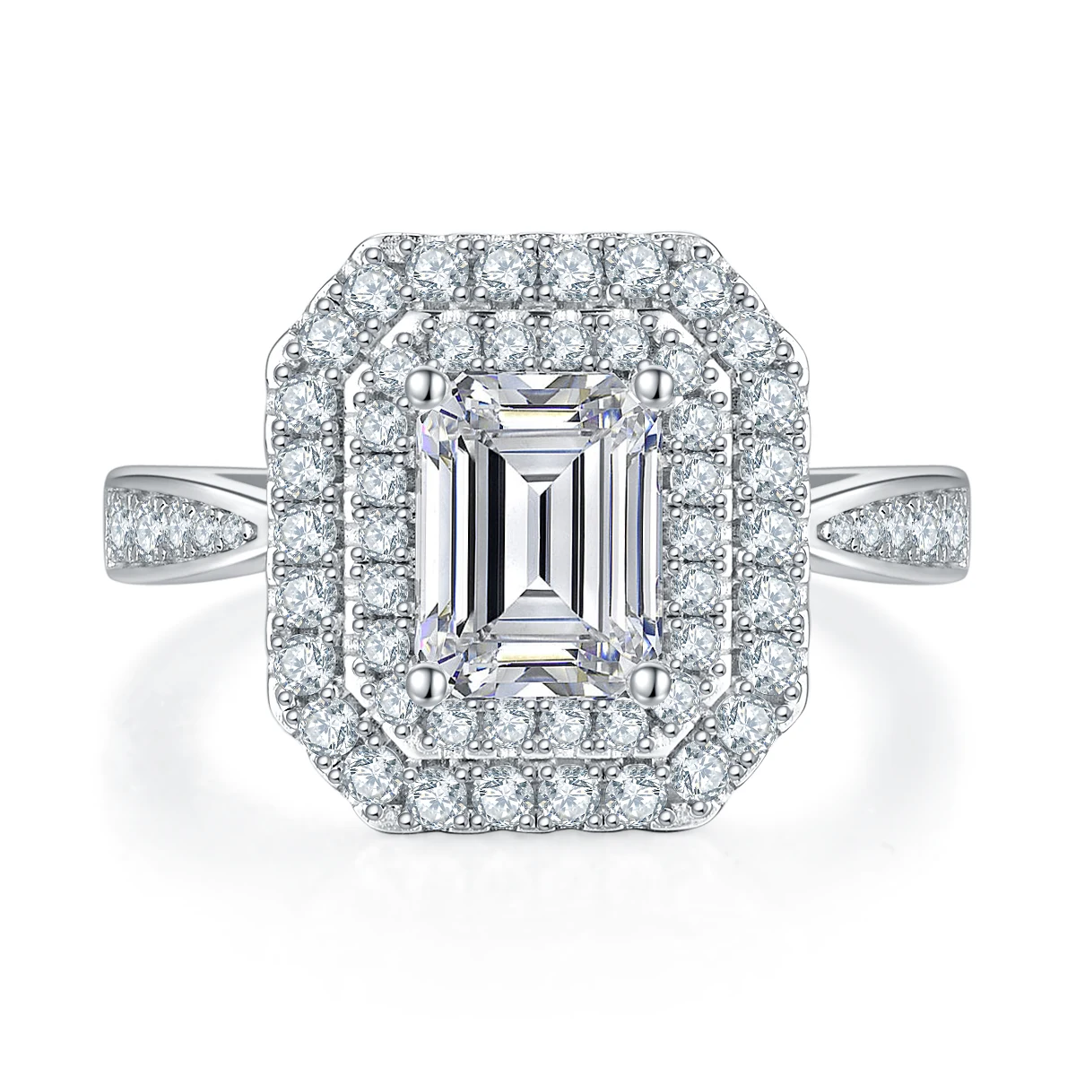 Rectangular Halo Lab-Grown Diamond Ring — 2 ct — product view 3