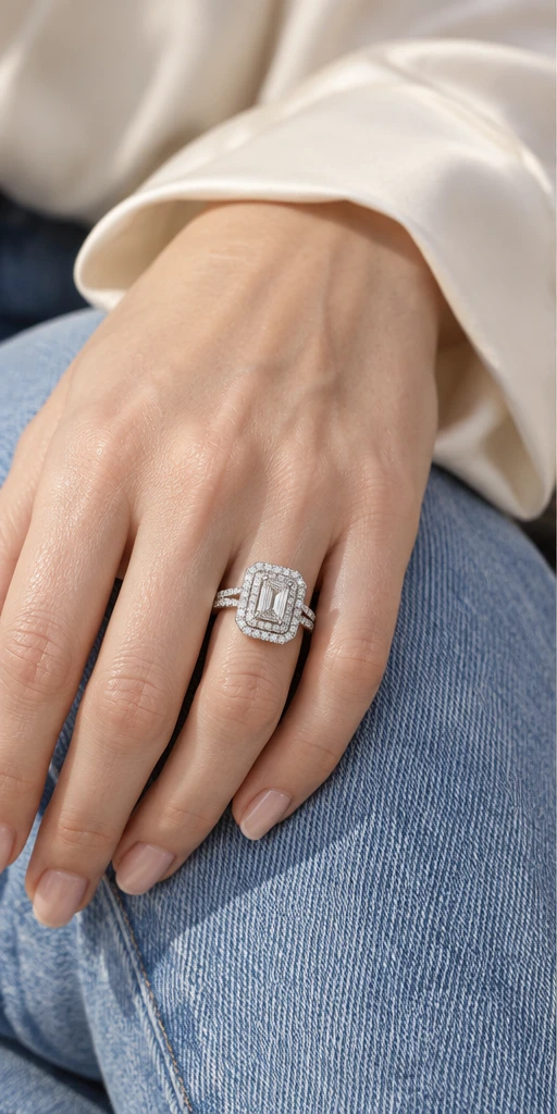 Rectangular Halo Lab-Grown Diamond Ring — 2 ct styling