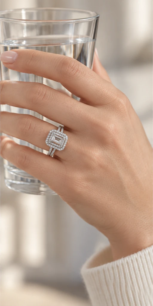 Rectangular Halo Lab-Grown Diamond Ring — 2 ct editorial styling