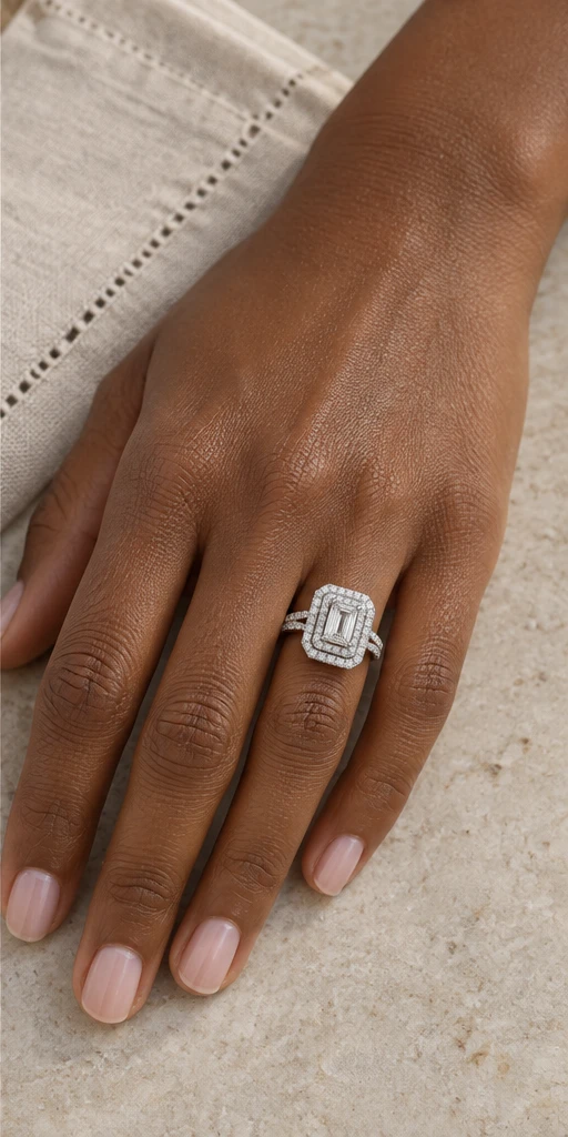 Rectangular Halo Lab-Grown Diamond Ring — 2 ct editorial styling