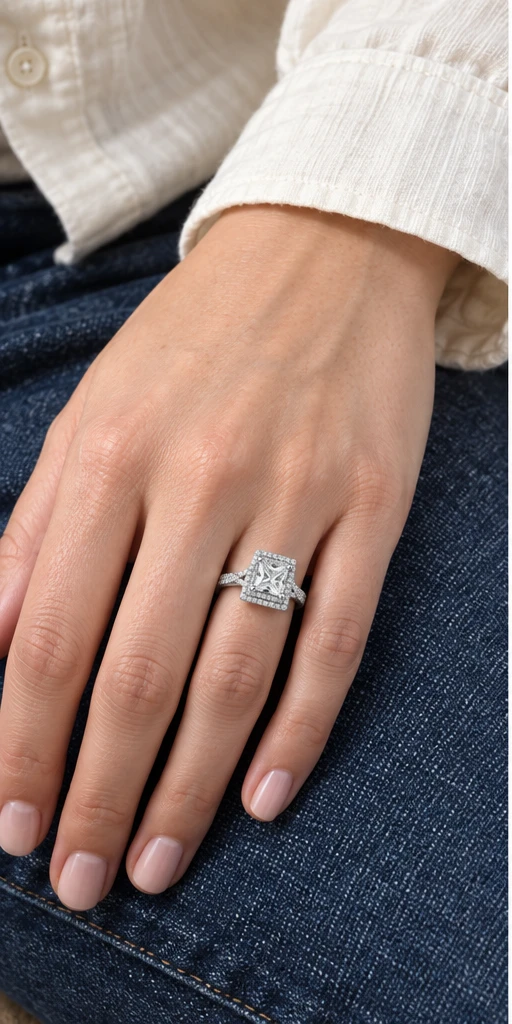 Square Halo Lab-Grown Diamond Ring — 2 ct styling