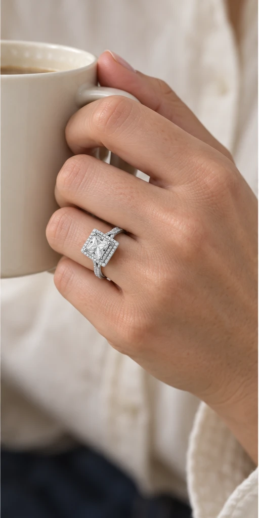 Square Halo Lab-Grown Diamond Ring — 2 ct editorial styling