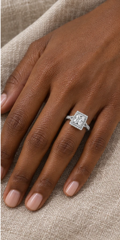 Square Halo Lab-Grown Diamond Ring — 2 ct editorial styling