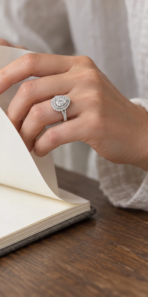 Pear Halo Lab-Grown Diamond Ring — 2 ct editorial styling