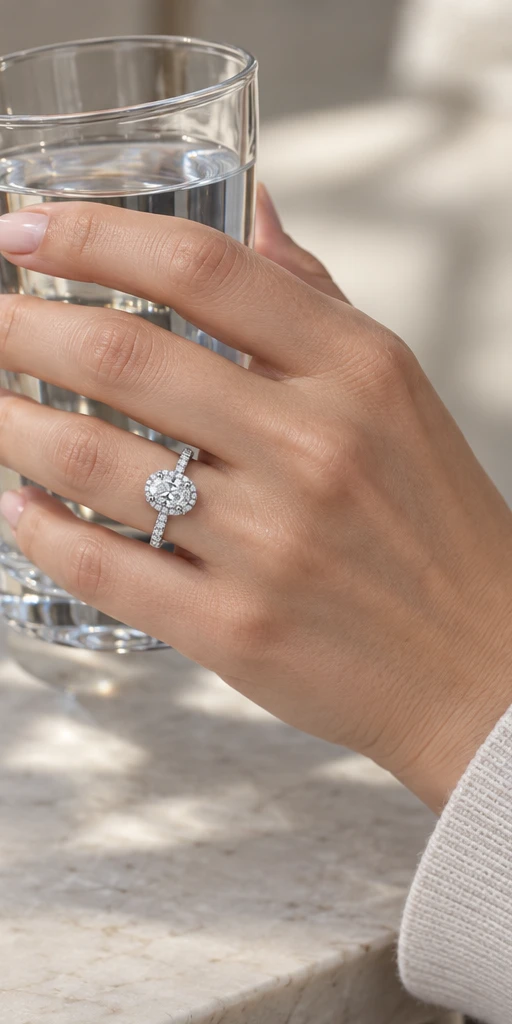 Oval Elevated Lab-Grown Diamond Ring — 2 ct editorial styling