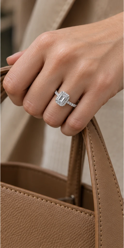 Rectangular Elevated Lab-Grown Diamond Ring — 2 ct editorial styling