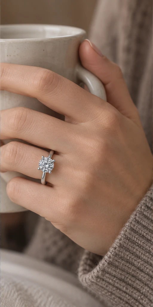 Round Solitaire Lab-Grown Diamond Ring — 3 ct editorial styling