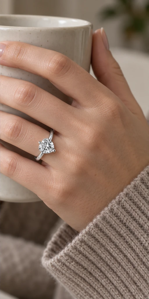 Heart Solitaire Lab-Grown Diamond Ring — 3 ct editorial styling