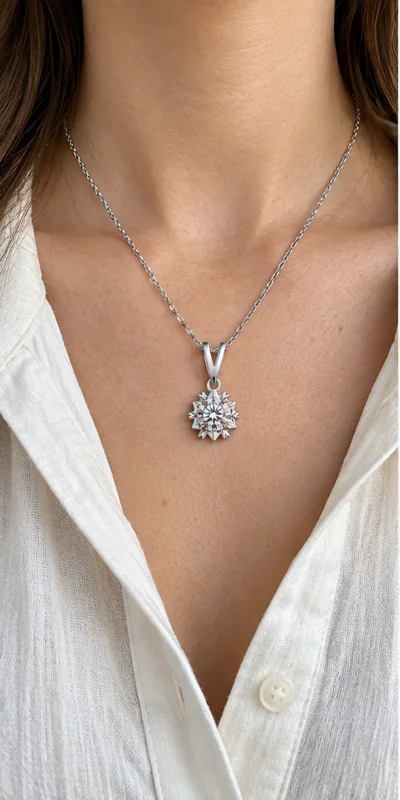 Snowflake Lab-Grown Diamond Necklace editorial styling