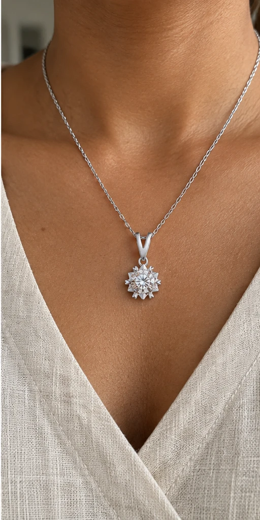 Snowflake Lab-Grown Diamond Necklace editorial styling