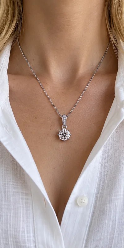 Four-Prong Lab-Grown Diamond Necklace editorial styling