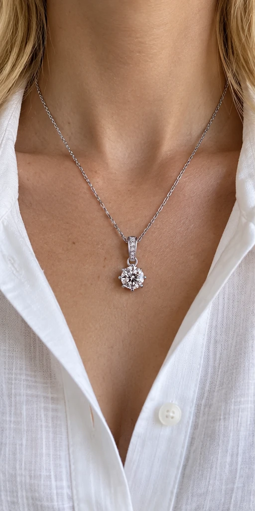 Four-Prong Lab-Grown Diamond Necklace — editorial styling