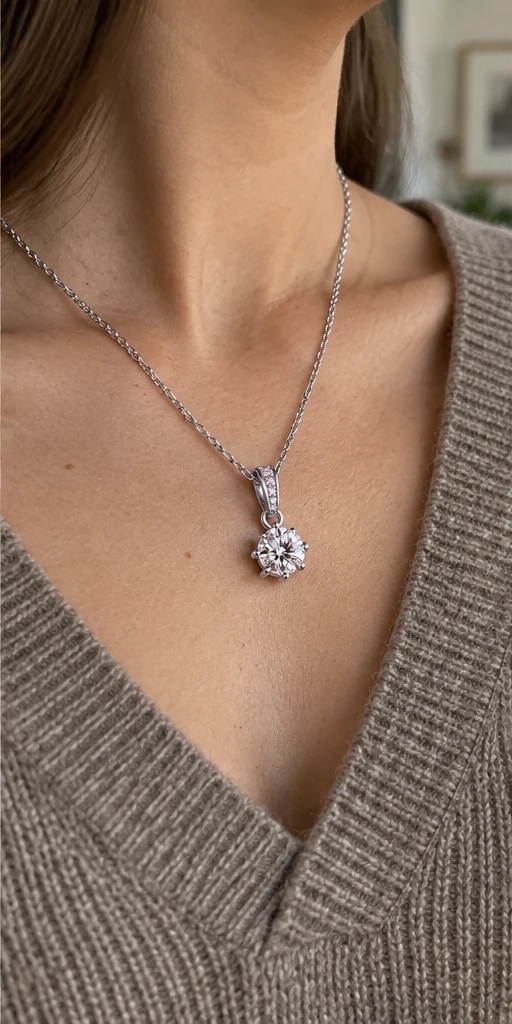 Four-Prong Lab-Grown Diamond Necklace editorial styling
