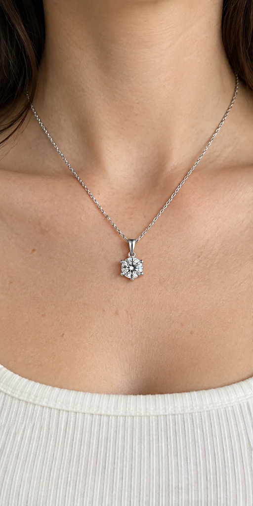 Six-Prong Lab-Grown Diamond Necklace — editorial styling