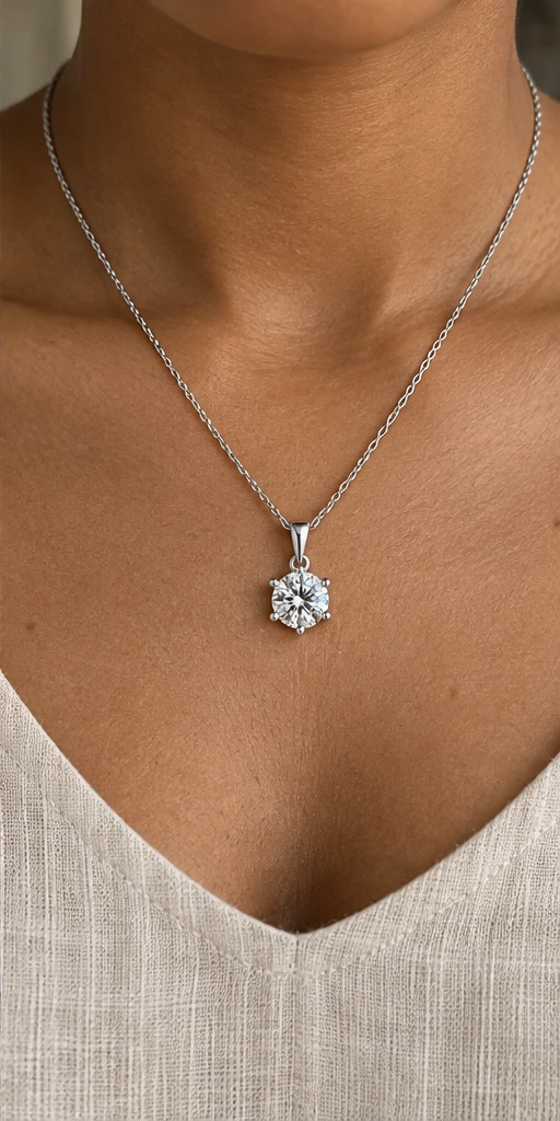 Six-Prong Lab-Grown Diamond Necklace editorial styling