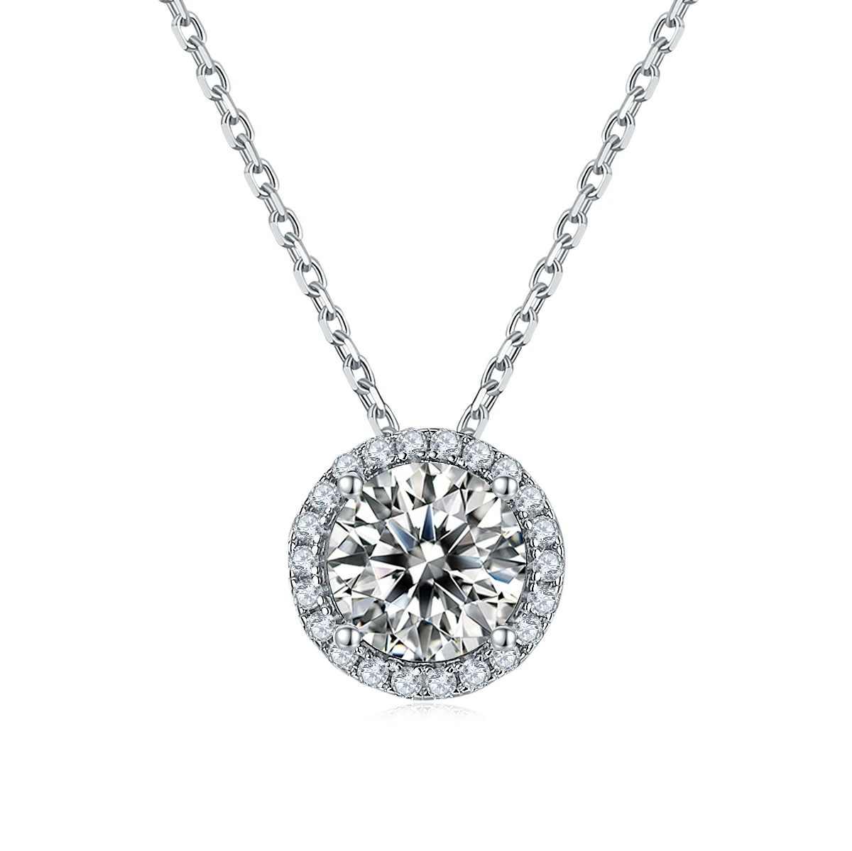 Round Halo Lab-Grown Diamond Necklace — product view 1