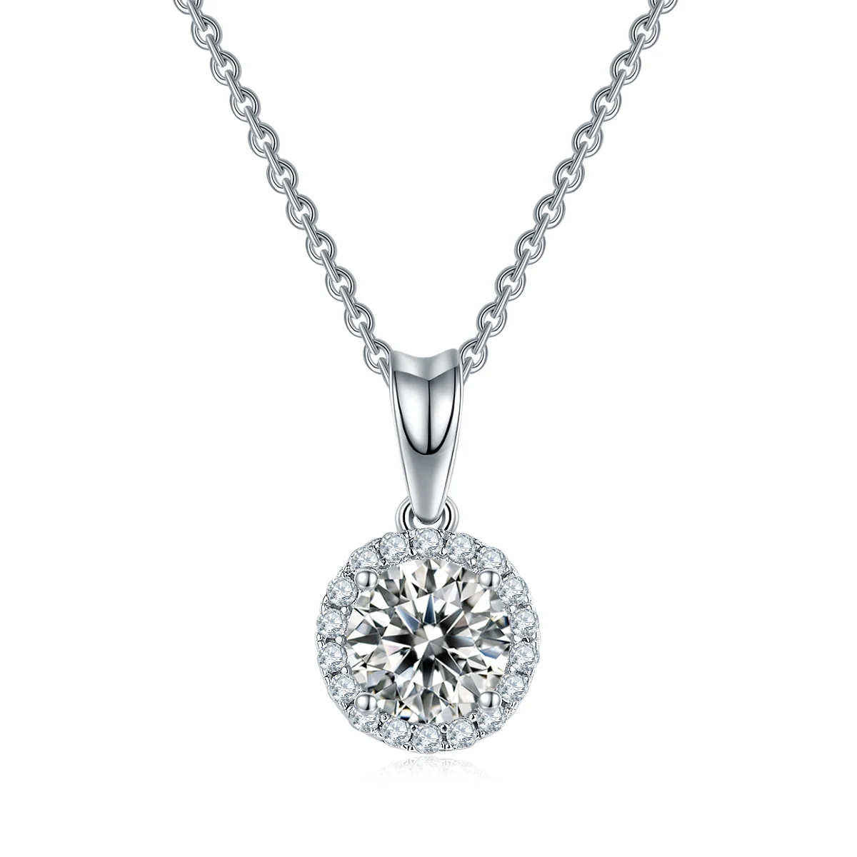 Round Halo Lab-Grown Diamond Necklace — product view 1