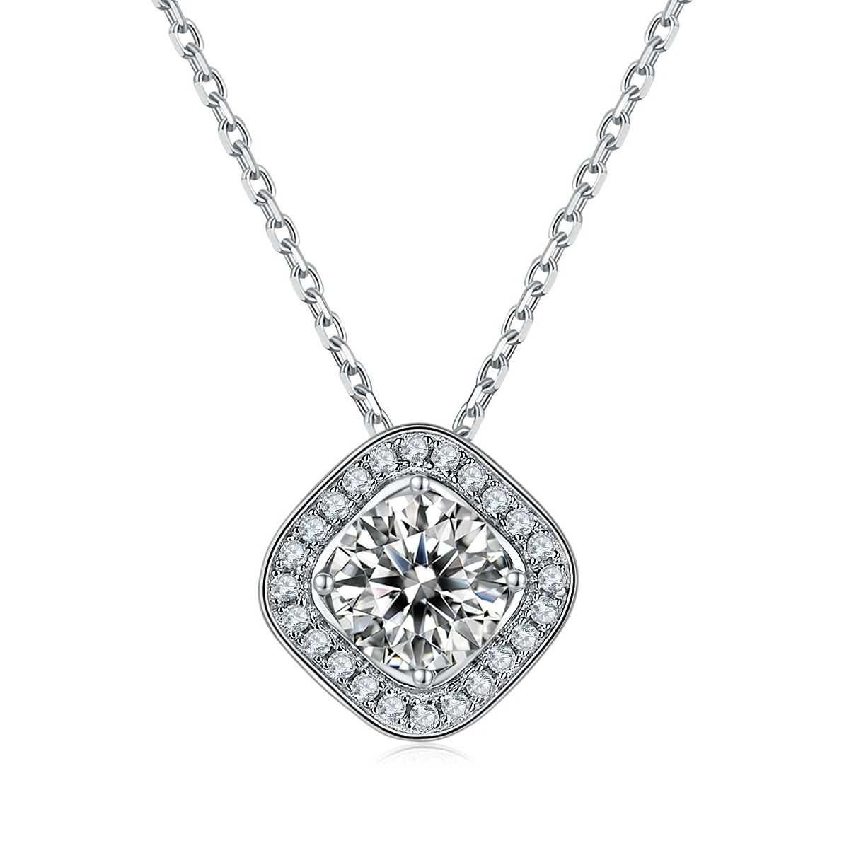Square Halo Lab-Grown Diamond Necklace — product view 1