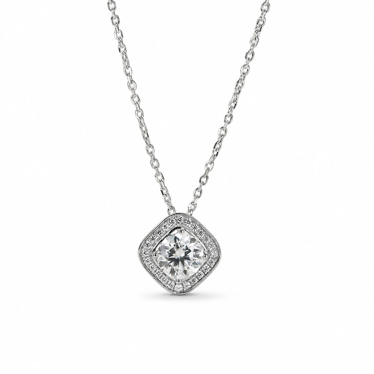 Square Halo Lab-Grown Diamond Necklace — product view 2
