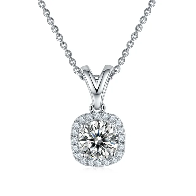 Square Halo Lab-Grown Diamond Necklace