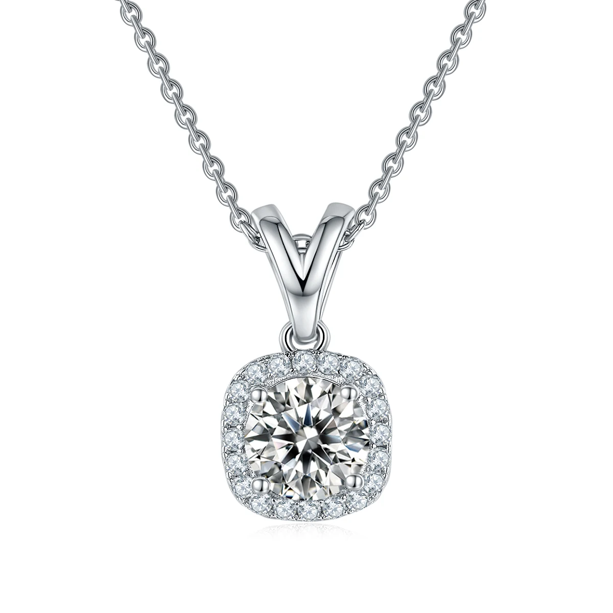 Square Halo Lab-Grown Diamond Necklace — product view 1