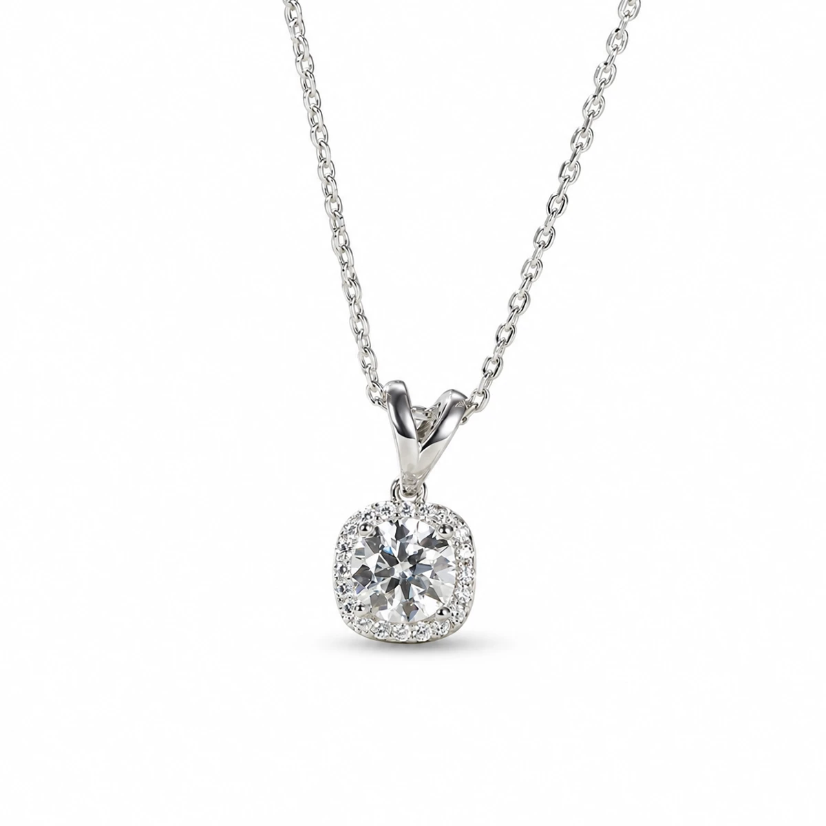 Square Halo Lab-Grown Diamond Necklace — product view 2