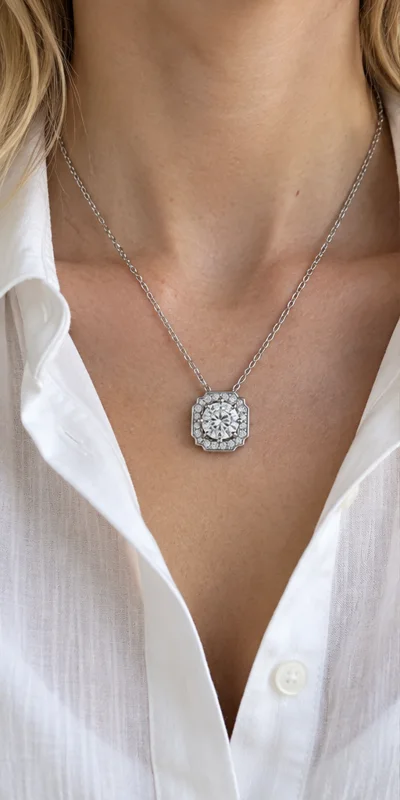 Geometric Lab-Grown Diamond Necklace editorial styling