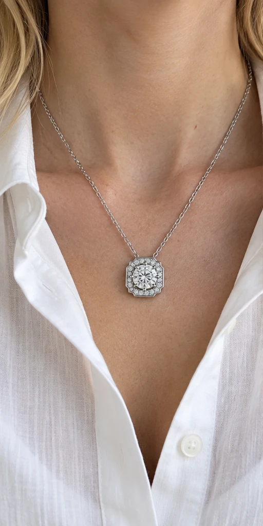 Geometric Lab-Grown Diamond Necklace — editorial styling