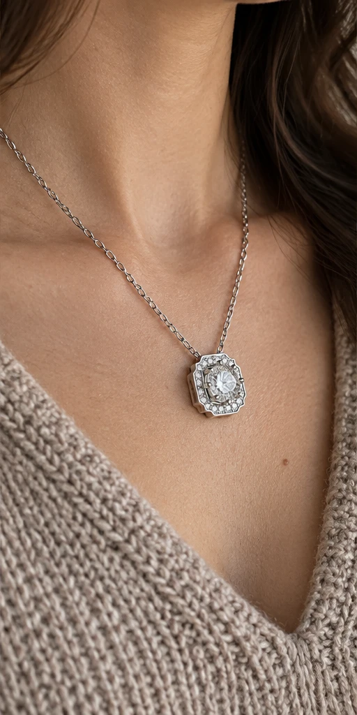 Geometric Lab-Grown Diamond Necklace editorial styling